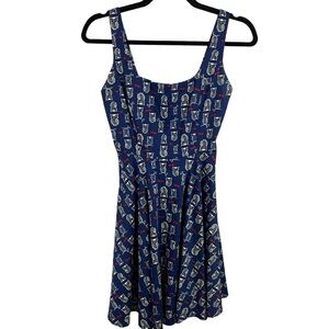 Parcel Navy Blue Owls Red Heart Print Sleeveless Dress Small